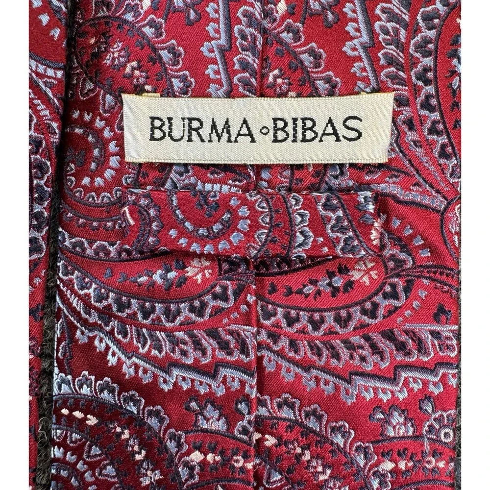 100% Silk Burma Bibas Men's Vintage Red Paisley Necktie Classic width